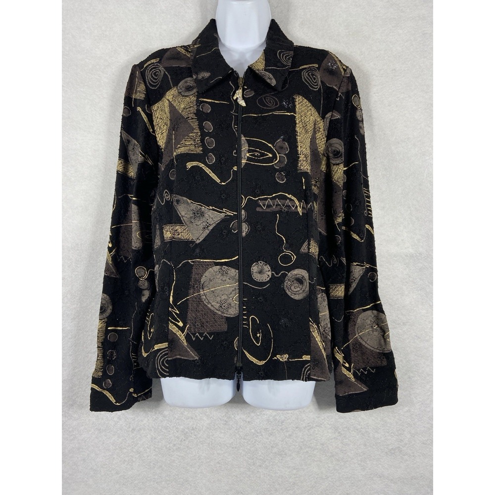 Joseph Ribkoff Jacket Women's 20 Black Full Zip Embroidered Artistry Y2K‎
